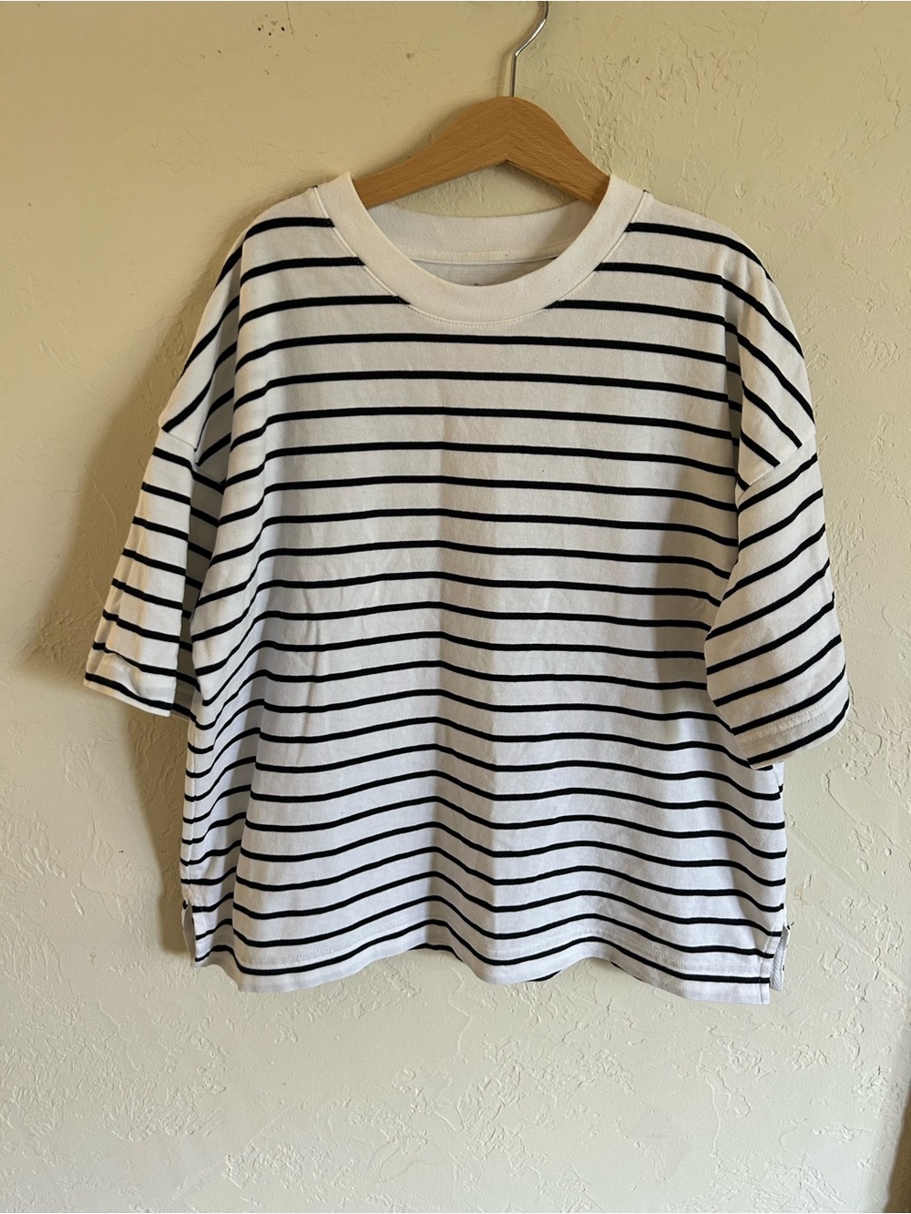 MUJI size Small, Classic Black & White Striped Tee, 100 % Cotton